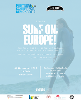 Plakat zur Filmvorführung der Doku "Surf on, Europe!"